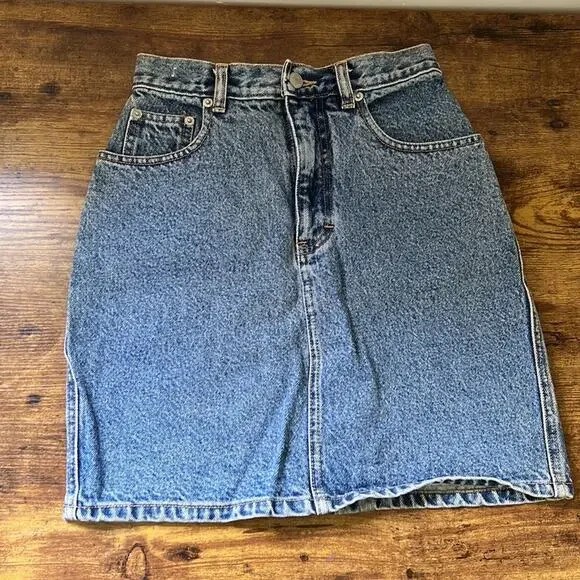 Vintage Jordache Cotton High Rise Lighter Wash Denim Skirt - Picture 2 of 10